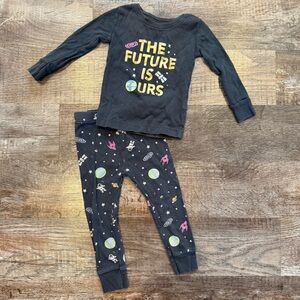 Old Navy Toddler Unisex Cotton Space Pajama 2 Piece Set “The Future Is Ours” 2T